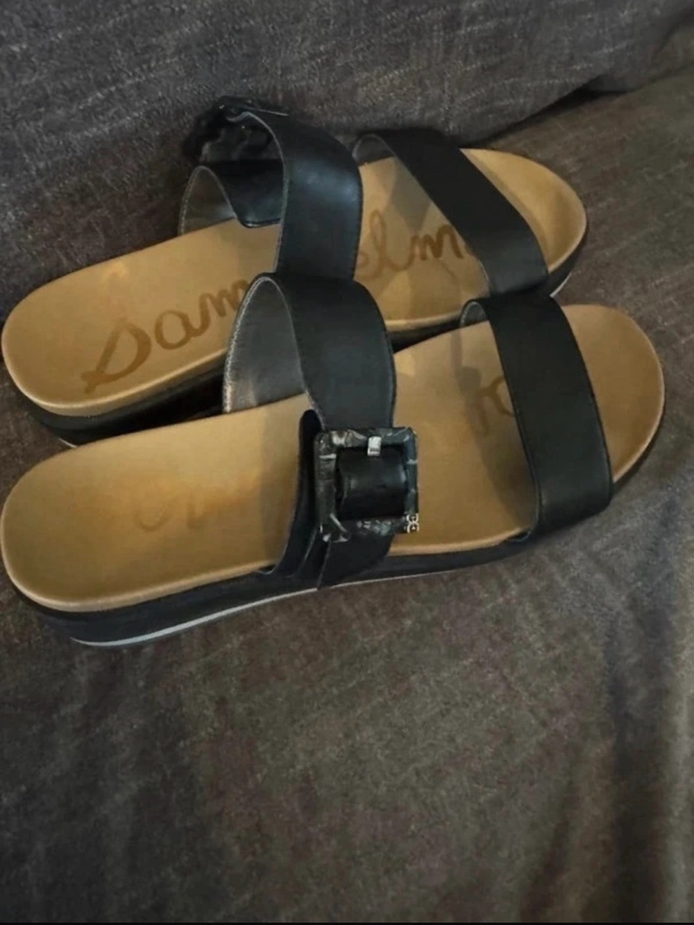 Sam Edelman Black Two-Strap Slide Sandals with Buckle
